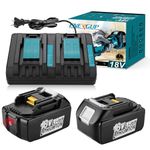 2Pack 18V 6000mAh Replacement Battery + DC18RD Dual Port Charger for Makita 18V Battery BL1850B BL1830 BL1840 BL1850 BL1860 BL1815 BL1820 with 2Port Makita 18v Battery Charger