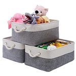 PWVMWM Small Fabric Storage Basket Set of 3, Waterproof Foldable Storage Baskets, Canvas Storage Boxes for Wardrobe, Bedroom, Office Products (Grey and White, 12.2x8.2x6.2inch)