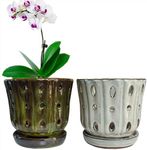 Grdthzey Orchid Pots 4.7Inch Ceramic Orchid Pots with Holes Set of 2 (mossgreen+White)