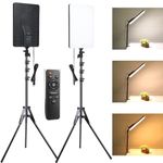 FKU 19inch LED Video Light Panel 2700K-6500K Photo Studio Lamp with Remote and NP-9988 9 FEET Tripod Stand Flash [Panel Light 19 Inch + 9 Feet Stand Flash]