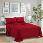 CHARKHAH Polycotton Flat Sheets with Single Double King Size Bed Ultra Soft Plain Top Sheet Dyed in Trendy Colors Hotel Collection Sheets Ideal for Winter & Summer Bedding (Red, King)