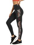 Yvette Printed Leggings for Women High Waisted Workout Tummy Control Yoga Pants with Pockets, Orange Printed, M