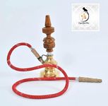 Copper Gold Ross desi Brass hookah kali with mitti chillum, woodan pipe and flexible pipe 13 inch hight 300 gram water capacity