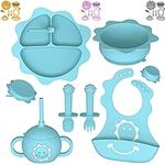 Silicone Baby Feeding Set - Baby Led Weaning Supplies - Suction Bowl Divided Plate Straw Sippy Cup - Toddler Self Feeding Eating Utensils Dish Set - Baby Spoons Self Feeding 6+ Months Baby Essentials