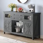 DWVO Sideboard Buffet Cabinet with Storage, 59" Farmhouse Coffee Bar Cabinet, 2 Large Drawers & Visual Grid Door, Storage Cabinet with Barn Door for Kitchen & Living Room, Dark Grey