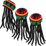 SATINIOR 3 Pack Rasta Hat with Black Dreadlocks Wig Rasta Wig Cap for Costume Accessory