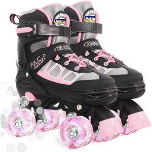 Kids Roller Skates for Girls, Pink Adjustable Rollerskates with Light Up Wheels for Toddler Little Kids Ages 6-12 4 5 6 7, Beginners Outdoor Sports Toys, Best Birthday Gift for Girls Kids