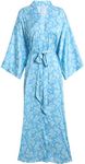 Aensso Long Soft Lightweight Silky Kimonos Robes for Women, Luxury Japanese Floral Womens Kimono Robe (Clear Sky)