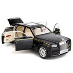 BDTCTK 1/24 Rolls-Royce Phantom Model Car,Zinc Alloy Pull Back Toy Diecast Toy Cars with Sound and Light for Kids Boy Girl Gift(Black-Black)