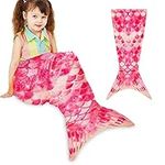 Pink Mermaid Tail Blanket, Girls Ladies Plush Mermaid Tail Blanket, Thickened Soft Flannel Fleece Soft Extra Cozy Plush Fleece Lined Blanket Sleeping Bag All Season for Kids (17.7 x 44in)