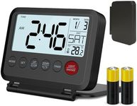 Xerteam Flip Clock, Portable Digital Clock LCD Display Clock, Easy Set-Calendar Temperature Timer Backlight 12/24H Snooze Travel Alarm Clock, Small Folding Clock for Bedroom (Black)