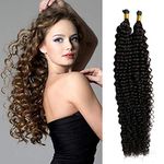 RemeeHi Brazilian I Tip Hair Extensions Human Hair Curly Easy Stick Tip to Your Hair 50g 26 Inch Per Pack 1B# Nature Black