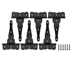 HOME MASTER HARDWARE 8 in Heavy Duty Decorative T Strap Hinge Shed Storage Gate Barns Tee Hinges with Screws Black Finish 6 Pack