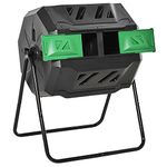 Outsunny 43 Gallon (160L) Tumbling Compost Bin Outdoor Dual Chamber 360° Rotating Composter with Sliding Doors, Solid Steel Frame and Gloves, Green