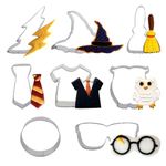 Fangleland Witch and Wizard Cookie Cutter Set Stainless Steel Owl Witch's Hat Broom Scarf Lightning Biscuit Fondant Molds for Baby Shower All Saints' Day Witches Party