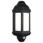 National Lighting HALBURY LED Outdoor 7W Outdoor Garden LED Black Half Wall Lantern PIR Motion Sensor Presence Detector IP44 Rated