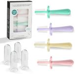 grabease Finger Toothbrush for Toddler Baby Toothbrush Baby Training Double Sided Toothbrush, BPA-Free & Phthalate-Free for Baby & Toddler, 4 Pack, Lavender, Blush Mint, Yellow