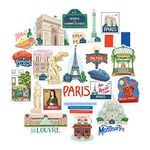 Navy Peony Passionate Paris City Travel Stickers (25 Pieces) - Gouache Style, France-Themed, Waterproof | French Adventure Decals for Scrapbooks, Journals, Laptops