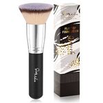 Flat Top Kabuki Foundation Brush, Makeup Brushes Foundation Brush for Liquid Makeup Blending Mineral Cream Powder Buffing Stippling Flawless Face Brush (Black)