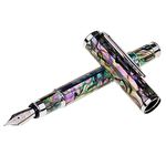 LACHIEVA LUX Sea Shell Abalone Fountain Pen with Germany SCHMIDT Fine Nib. Luxury Pen for Every holiday. Nice Writing Handmade Premium Pen Gift Set for Men and Women.