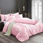 Ersmak 6 Pieces Satin Duvet Cover Full/Queen Size Luxury Silky Bedding Duvet Cover Set with 1 Soft Duvet Cover, 4 Queen Pillowcases and 1 Body Pillowcase, Blush Pink