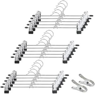 DUOFIRE Pant Hangers 15 Pack Adjustable Width Metal Skirt Hangers with Clips Non-Slip Clothes Hanger Space Saving