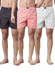 JOVEN Men Grey, Ivory and Peach Printed Compact Cotton Regular Fit Boxer Shorts Pack of 3