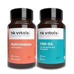 HealthKart hk vitals Fish Oil and Multivitamin with probiotics (60 Tablets Each) Combo Pack | 1000mg Omega 3 with 180mg EPA & 120mg DHA | Enhances Energy, Immunity & Joints Health