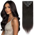 10"-22" 110g-160g Double Weft Clip in Human Hair Extensions Remy - 8 Pieces Full Head Straight (12"-115g, #1B Natural Black)