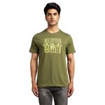 Royal Enfield Assam Tshirt Olive 1.17 M 2XL | 100% BCI Cotton | Regular Fit | Crew Neck T-Shirt | Discharge Print | Graphic at The Front and Back Reads 'Mor Xoponor Bullet'