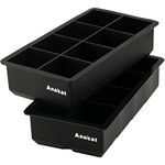 Anaeat Large Ice Cube Trays Silicone Set of 2, Reusable Square Ice Cubes Mold Maker Easy-Release for Whiskey, Cocktails, Soups, Baby Food and Frozen Treats - Flexible and BPA Free (Black-8 Cubes)