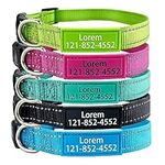 Personalized Dog Collar, Custom ID Collar Reflective Nylon Collar with Pet Name and Phone Number 4 Adjustable Sizes X-Small Small Medium Large Quick Release Buckle and D-Ring (Solid)