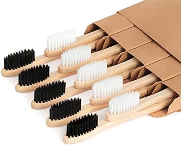 NUDUKO Biodegradable Bamboo Toothbrushes, 10 Piece BPA Free Soft Bristles Toothbrushes, Natural, Eco-Friendly, Green and Compostable