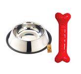 Foodie Puppies Multi Utility Combo Kit for Dogs/Pets - Stainless Steel Feeding Plain Bowl, 700ml + Dog Paw Print Hard Dental Chew Bone Toy | 100% Safe and Food Grade Material