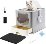 HelloMiao Fully Enclosed Cat Litter Box with Lid, Foldable Extra Large Cat Toilet, Drawer Type Cat Litter Tray with Plastic Scoop, Suitable for Cats Under 17.6Ib(8kg) (Gray)