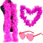 Feather Boas Set, 2M Feather Boa Fancy Dress for Women Dancing Party Props Feather Boa with Heart Sunglasses Decoration Accessories Supplies for Wedding Celebration, Rave Party, Cosplay (Hot Pink)