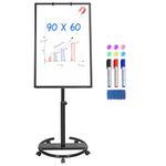 maxtek Flip Chart Stands Mobile Whiteboard – 90 x 60 CM, Magnetic Dry Erase Board Stand Easel White Board Dry Erase Easel Standing Height Adjustable White Board (Black)