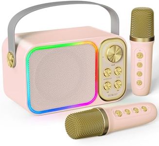 BESCOST Mini Karaoke Machine for Kids Adults, Portable Bluetooth Speaker with 2 Wireless Mics, Kids Karaoke Machine with LED Light Toys Birthday Gifts for 3-12+ Years Old Girls Boys(Colorful)