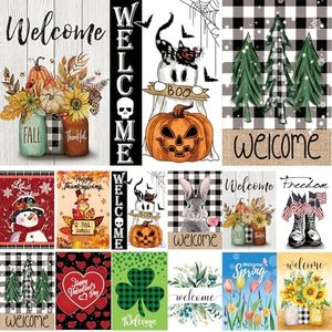 Seasonal Garden Flags Set of 12 Double Sided 12 x 18 Inch Yard Flags, Small Garden Flags for Outside, Fall Winter Halloween Christmas Outdoor Flags, Holiday Garden Flags for All Seasons