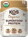 KOS Vegan Protein Powder, Chocolate Peanut Butter - Low Carb Pea Protein Blend, USDA Organic Superfood with Vitamins & Minerals - Keto, Soy, Dairy Free - Meal Replacement for Women & Men - 10 Servings