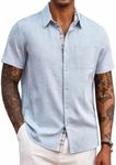 COOFANDY Men's Short Sleeve Button Up Shirt Summer Beach Linen Shirts Casual Dress Shirt Blue