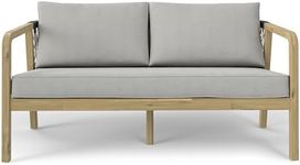 SIMPLIHOME Palmetto 58 Inch Wide Contemporary Outdoor Sofa in Stone Grey Polyester Fabric, Fully Assembled, For the Living Room and Family Room