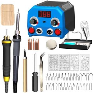 Pyrograveur sur Bois, Kit de Station de Pyrogravure sur Bois, 100-700℃ Température Réglable Graveur Bois, Affichage Numérique Kit de Pyrograveur avec 2 Stylo de Pyrogravure, 30 Pointes en Fil