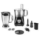 Daewoo SDA2100 750W Plastic Compact Food Processor with 2L Bowl and 1.8L Blender Jug, Stainless Steel Chopping Blades for Slicing and Grating, UK Type G Pulg 220-240v 50hz, Black