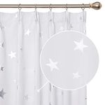 Deconovo Set of 2 Blackout Curtains with Silver Star Design with Ruffle Tape Thermal Insulation Anti Cold 132 x 160 cm Pale White Grey