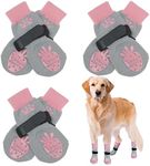 BEAUTYZOO Anti-Slip Dog Socks with Grips Traction Control for Small Medium Large Dogs, Non Skid Indoor Double Side Pet Paw Protector for Hardwood Floor Wear (Strawberry, Large)