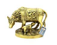 Two Moustaches Om & Swastika Engraved Kamdhenu Cow Brass Showpiece