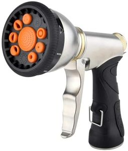 Garden Hose Nozzles 9 Adjustable Patterns Hose Spray Nozzle Heavy Duty Metal Hose Nozzle Spray Slip Resistant Water Sprayer for Cleaning/Watering Lawn Garden/Pets Shower/Car Washing, Silvery