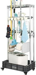 QTJH Storage Shelf Broom mop Holder Hold Your Cleaning Supplies Janitorial cart Steel Organizer Wire Rack