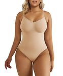 SHAPERX Bodysuit for Women Seamless Body Shaper Tummy Control Shapewear Thong Adjustable Strap, UK-SZ5215-Beige-S/M